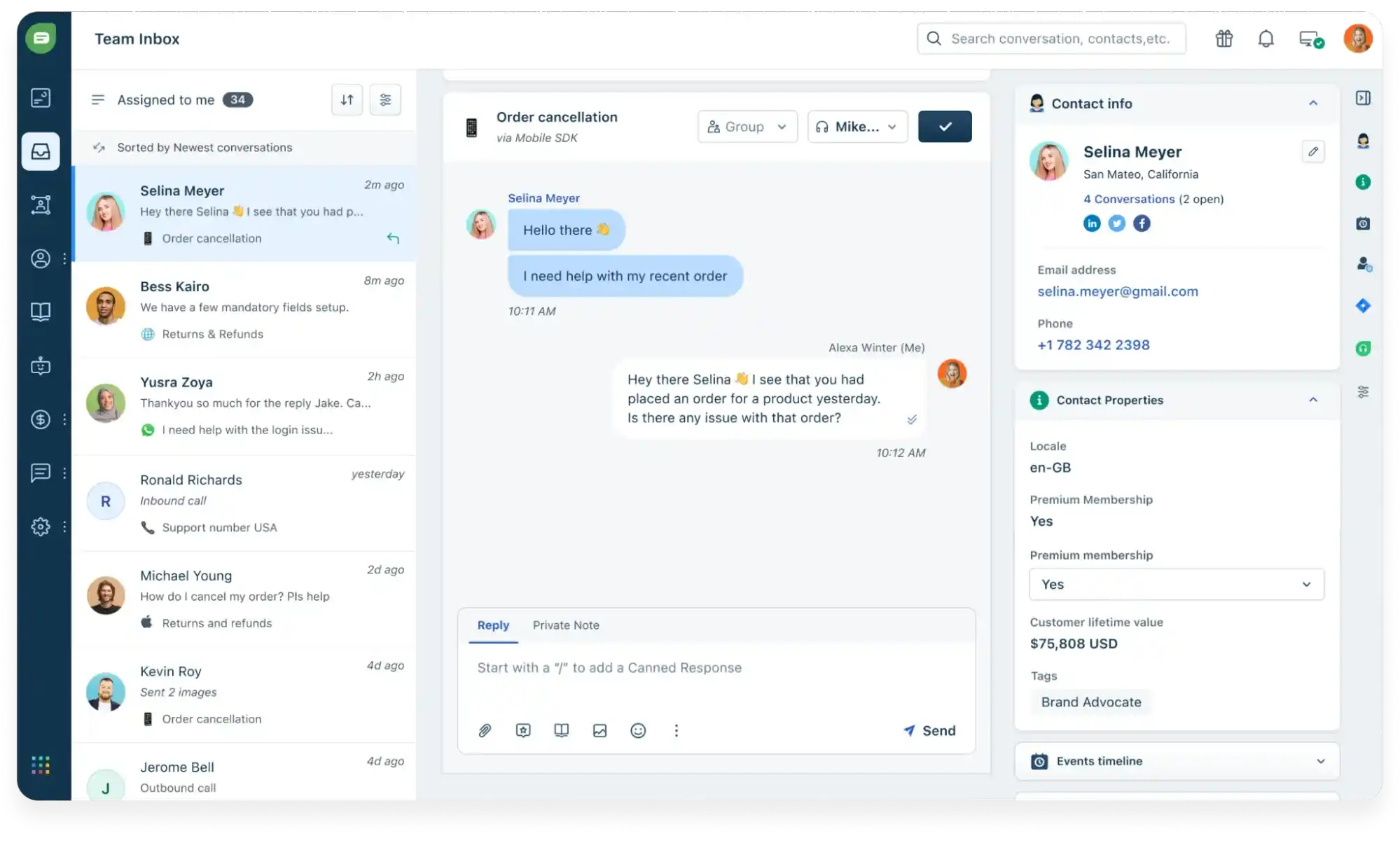 freshchat team inbox customer support chat