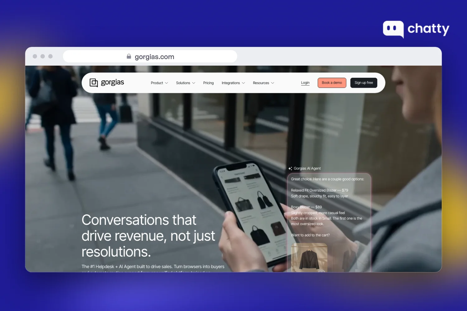 Homepage of Gorgias at gorgias.com, a conversational AI helpdesk for ecommerce